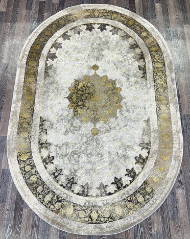 Ковер турецкий AA610A Lisa овальный (Полиэстер, желтый, серый)